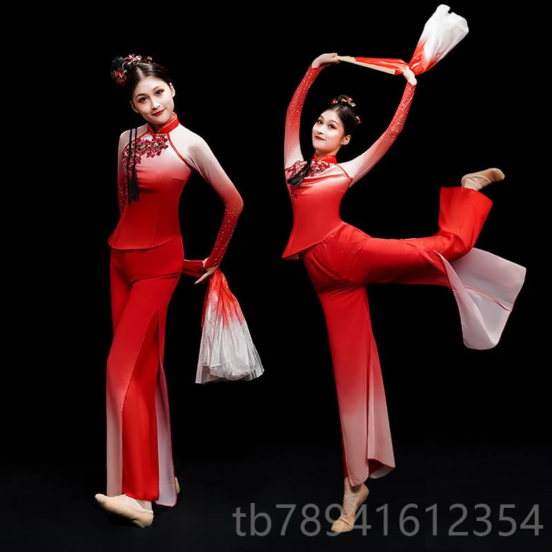 高档歌服演出服女秧舞红色胶州鼓舞蹈服装扇子腰鼓九儿古典舞打服