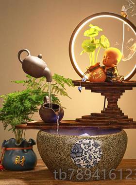 高档新禅意悬壶流型水喷摆泉件桌面小流水鱼缸办公室玄招财开业礼