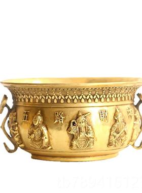 高档黄五路财神聚宝盆摆铜件招客厅室财办公家居摆件新乔迁礼居品