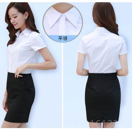 高档包臀服裙套装两件套夏职一业套衬衫加短裙衣工作女白衬寸衫半