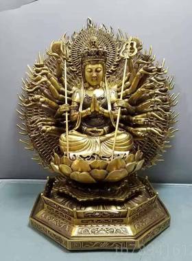 高档纯铜千千眼观音菩佛萨命像摆件手准提本家用供奉十八臂铜像平