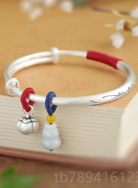 高档芙物蓉银手镯为女9古99纯银固体覆哑光妇银手镯年轻风格的礼