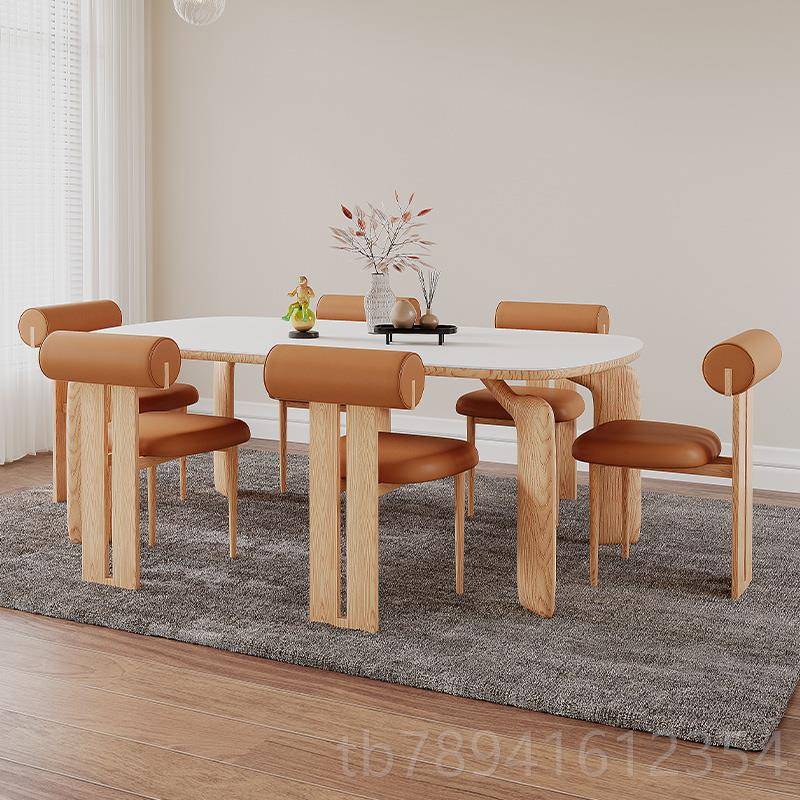 高档依你家居北岩餐桌型椅组合小户一桌四板椅现代侘寂风实欧木餐