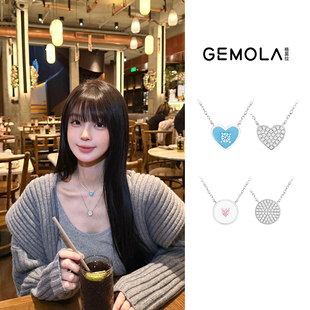 GEMOLA/格莫拉叛逆千金风魔法少女蓝色爱心双面圆牌项链
