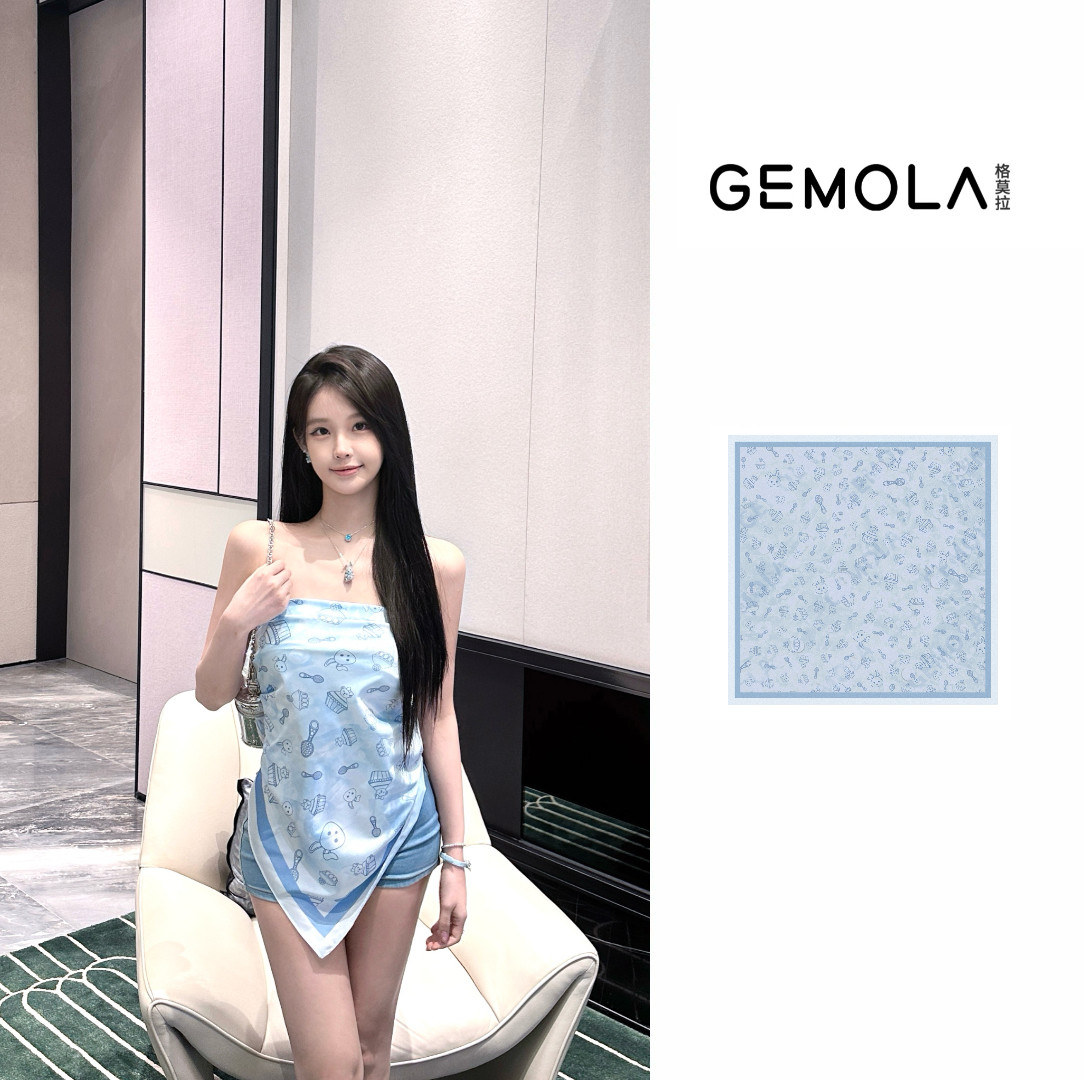 GEMOLA/格莫拉叛逆千金风蓝色兔熊派对抹胸方巾
