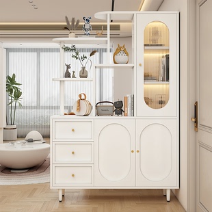 实木生态板奶油风玄关柜入户门厅鞋柜一体2025新型隔断屏风柜