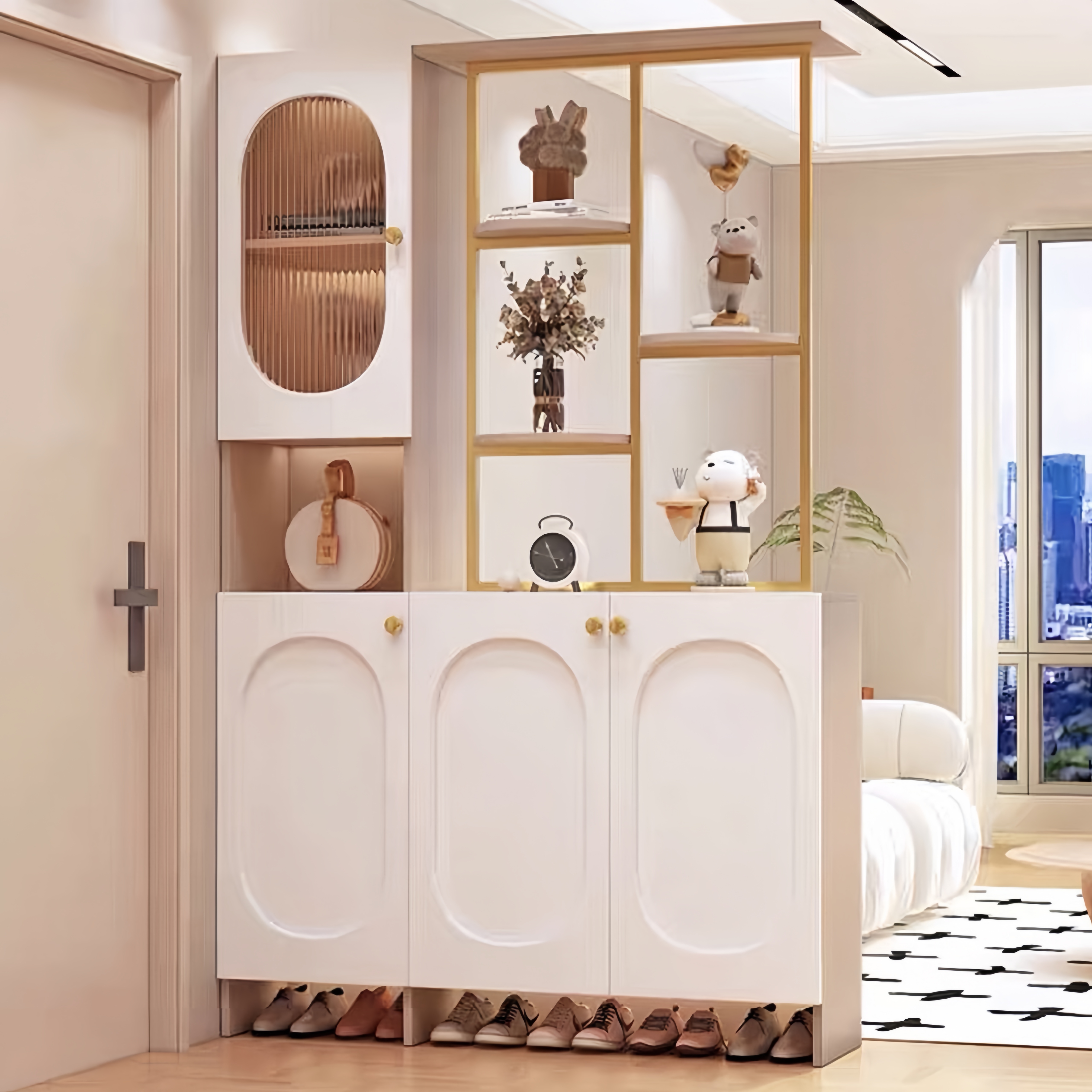 现代简约风入户玄关柜门厅鞋柜一体双面玄关架置物柜隔断屏风