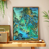 中国风千里江山图数字油画DIY手工绘填充涂色高级感风景装 饰挂画
