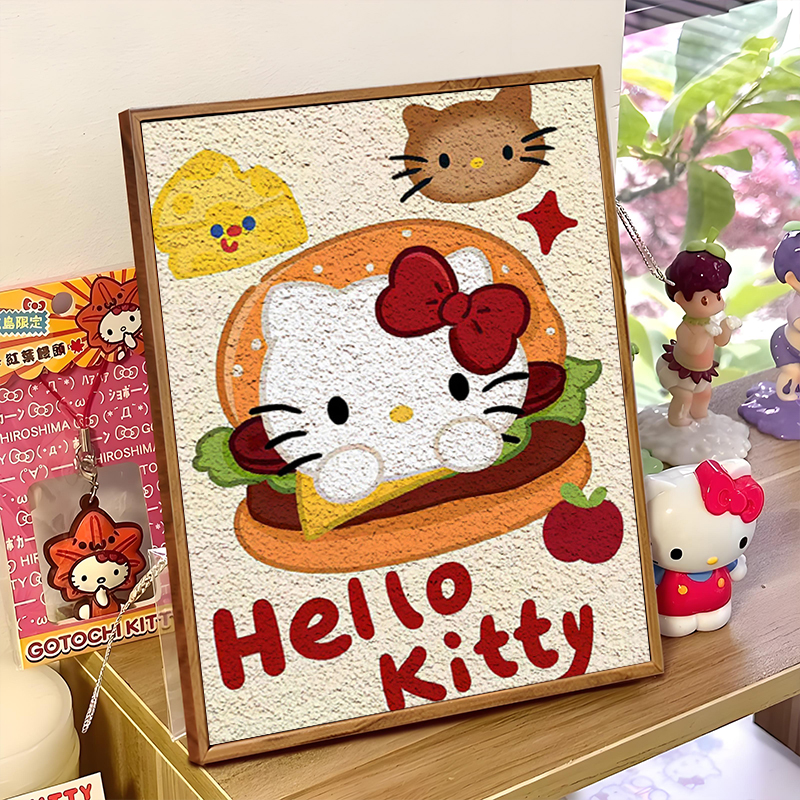 HelloKitty凯蒂猫美食系石英砂肌理画DIY材料全套手工卡通装饰画图片