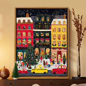 圣诞节冬灯伦敦街道风景DIY数字油画手工绘填充涂色治愈装 饰挂画