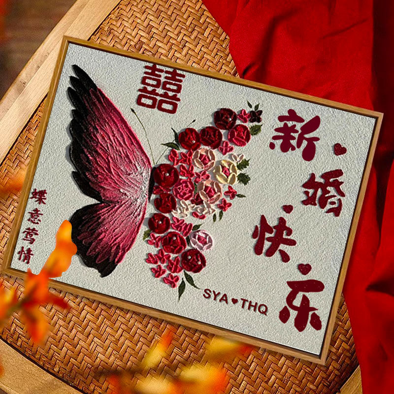 蝴蝶结新婚肌理画DIY结婚礼物