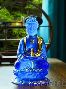 正品2024新仿琉璃蓝药佛居家供奉摆件师琉璃光工如来药佛师像艺品