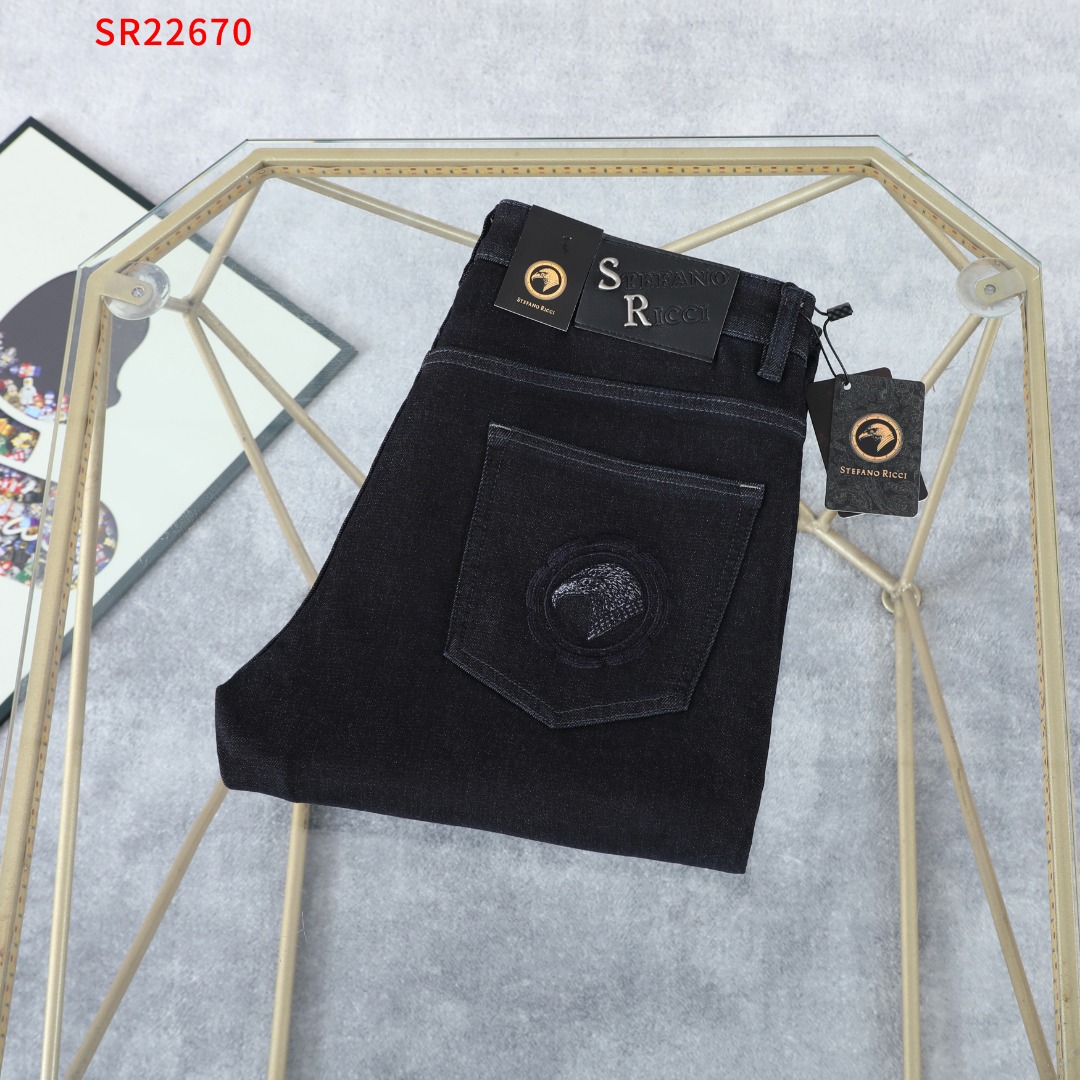 Stef*no R**ci牛仔裤2025秋冬厚新史蒂芬SR印花舒适直筒30-42裤子