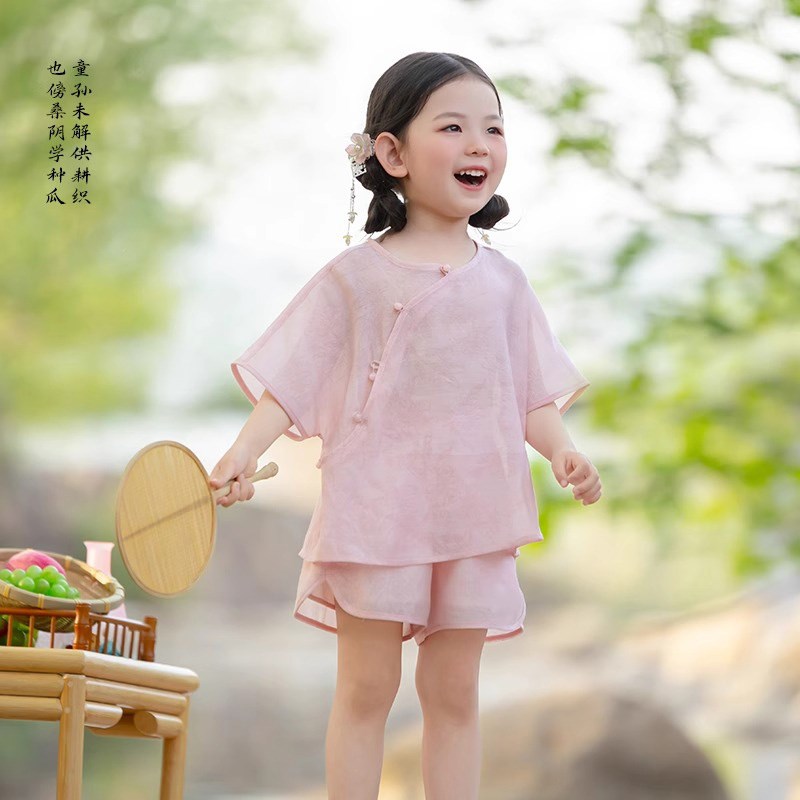 女童汉服旗袍夏款唐装儿童新中式套装短袖国风裤装U小女孩日常可