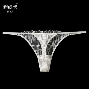 桑蚕丝性感丁字裤 女内一根带透明D四季 通用小裤 头刺绣蕾丝t裤