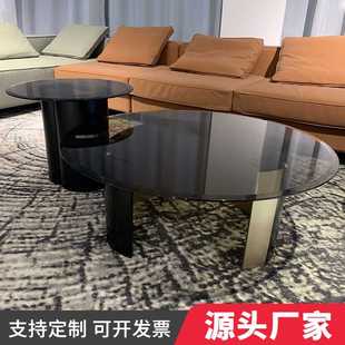 轻奢茶几桌客厅玻璃大小圆茶几组合极简家用圆形茶几简约现代 意式