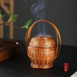 竹柒阁中式大漆竹编香炉吊香盘香迷你带盖子手提篮提盒点心收纳篮