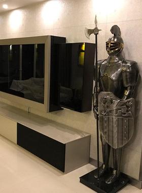大型欧式复古中世纪守门骑士盔甲武士样板间室内落地客厅装饰摆件
