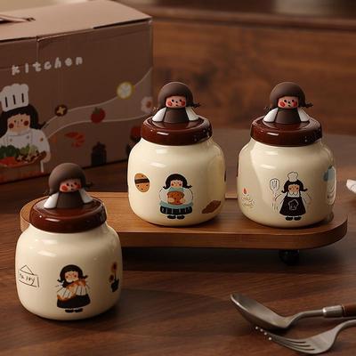陶瓷调味罐高级感食盐罐家用密封防潮调味盒厨房收纳佐料味精瓶子
