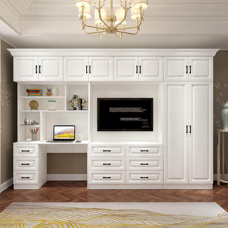 衣柜连书桌一体组合小户型卧室家用实木置物架电视柜收纳储物柜