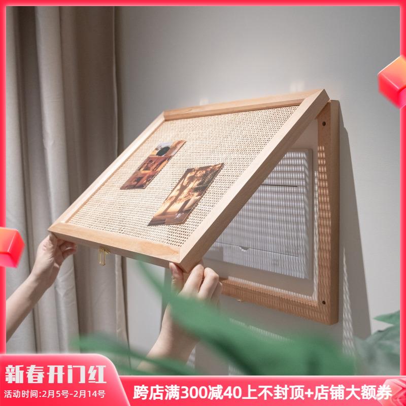 木工小舅 实木藤编电表箱装饰画 客厅原木风电表盒挂画盖板配电箱