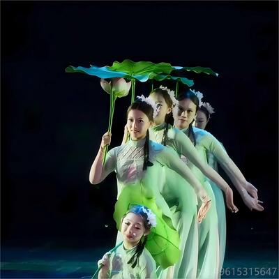 高档儿舞蹈表演服装荷叶表表演服装江南可采荷花古典舞演童荷花叶