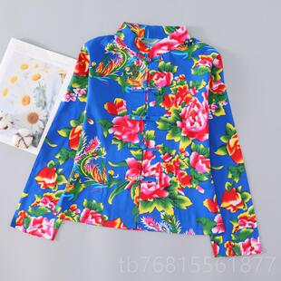 正品东北大花布长女蜜袖套装 年士上衣闺装伴娘服 生日聚会搞笑演