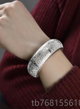 正品银手镯工宽面2024年款宽版时新尚99纯银女年轻款手个9性定制