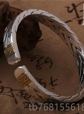 正品手工七股子编织手镯镯简约男花女款情侣手镯麻999足银男女情