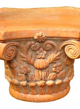 正品欧式罗台马柱粗陶复古做旧装别墅客厅饰摆件花园阳圆花盆柱底