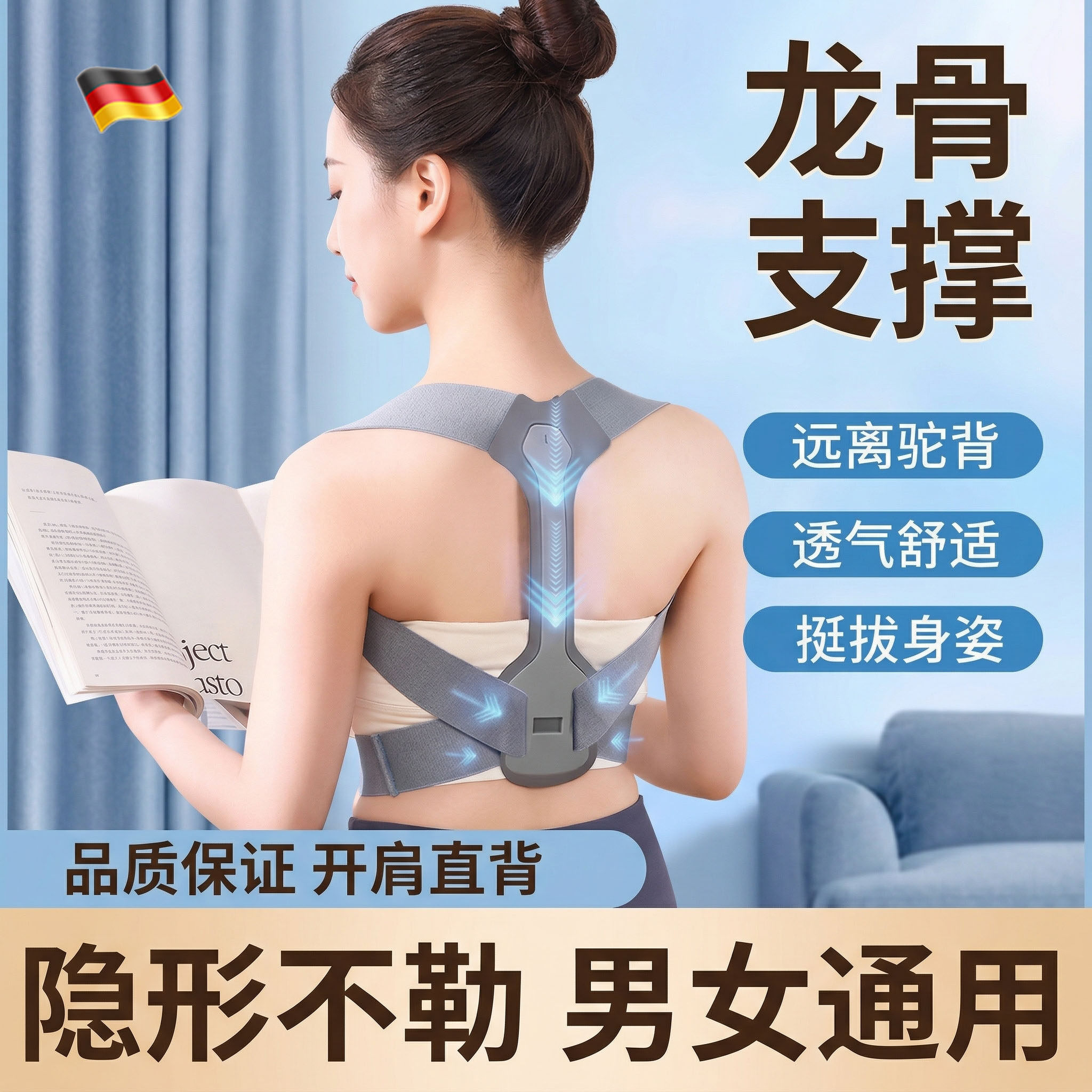 德国背部辅助矫正神器改善背部开背驼背矫姿带儿童开肩隐形矫正带