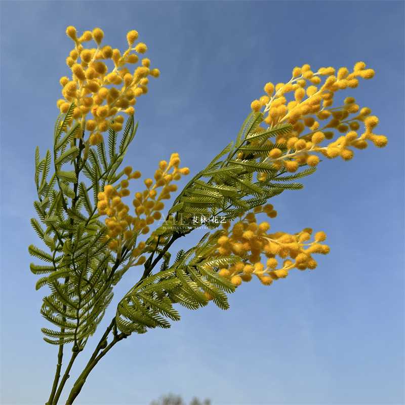 单枝合欢草仿真花绿植森系金合欢垂挂插花装饰植绒家居摆放王樱花
