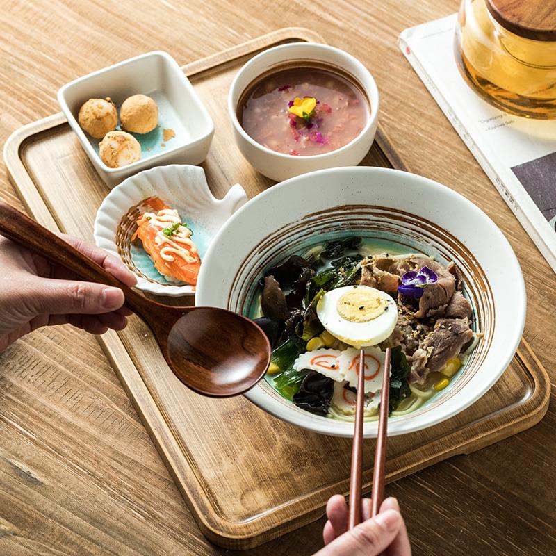 带拉面碗一人食餐具套装带托盘 日式吃饭陶瓷碗早餐碗碟个人专用