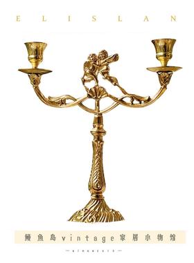 欧式复古纯铜雕花双头烛台法式蜡烛全铜家居摆件装饰餐桌欧式拍摄