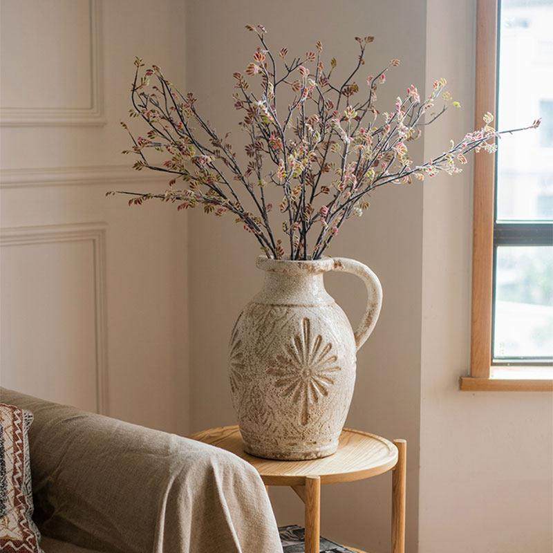 覆古花纹陶瓷花瓶侘寂风花壶瓶客厅插花法式雕花装饰摆饰民宿花器,家居饰品,花瓶,淘宝优惠券,粉丝福利购,淘宝优惠卷