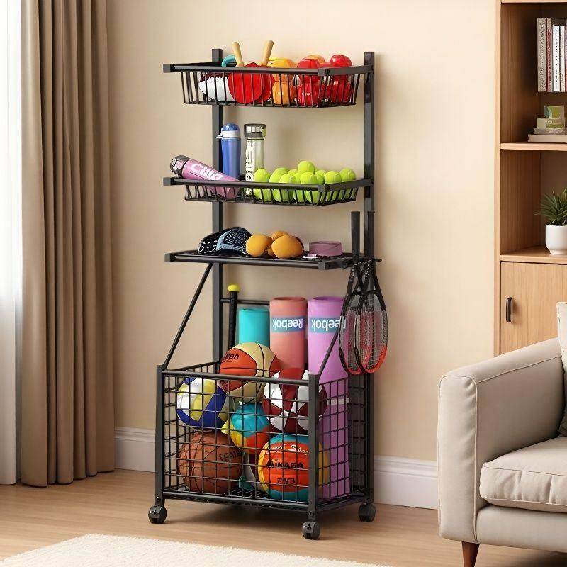 运动器材收纳置物架落地式家用篮球收纳架多功能收纳筐收纳篮,收纳整理,运动器材收纳用具,淘宝优惠券,粉丝福利购,淘宝优惠卷