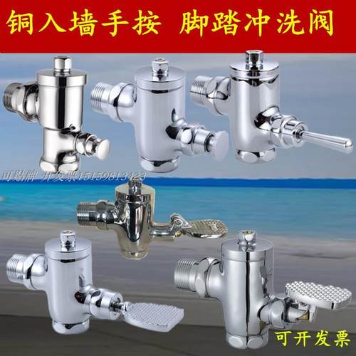 铜入墙手按冲洗阀 脚踏脚踩按键延时便池冲洗阀手压式冲水器大便