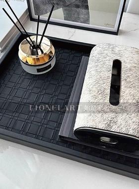 如是皮革包边托盘中古摆件客厅卧室餐桌玄关桌面收纳礼品礼物