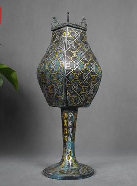 彷古青铜器方铜壶错金银方瓶铜壶摆件投壶汉代盛酒器春秋酒壶古玩