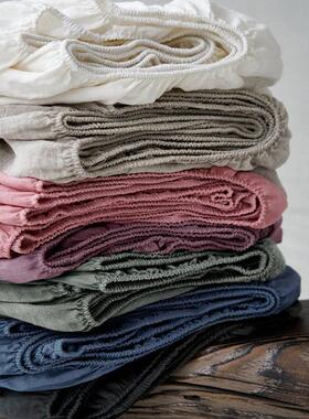 纯亚麻床笠防滑固定床罩防尘透气干 干爽吸湿纯色舒适床垫套单件