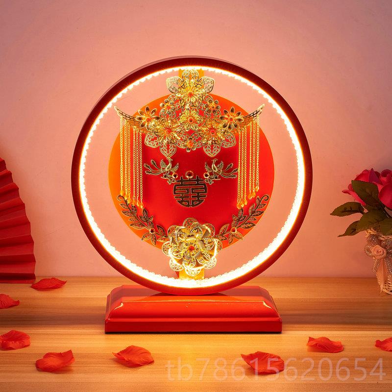 高档创意结婚长明灯房结台灯长命灯一对送新人礼物陪头嫁红色婚床