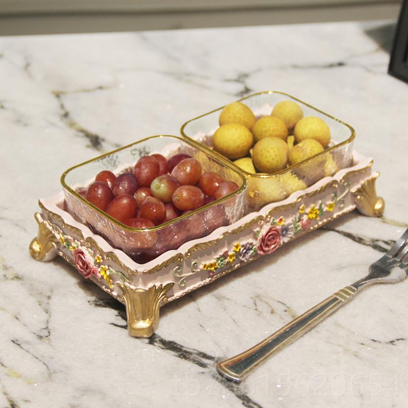 高档轻网红奢玻璃果盘高档家用厅茶几分格零食盘结乔迁新客居婚水