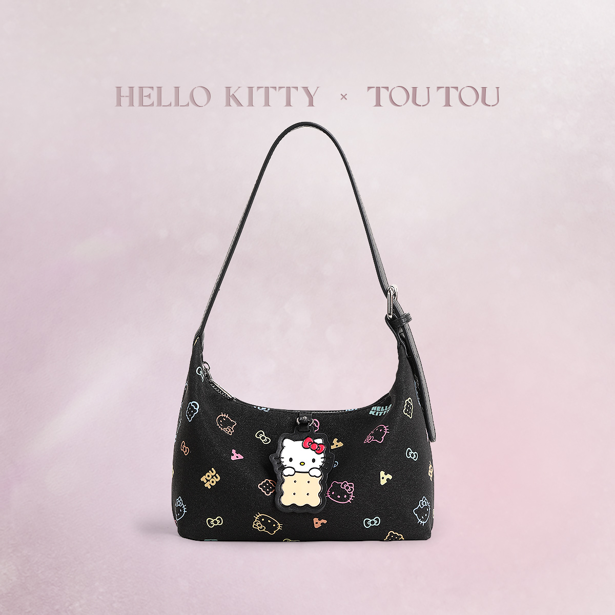 TOUTOUhellokitty联名凯蒂猫黑皮哈喽kt腋下包单肩斜挎包生日礼物