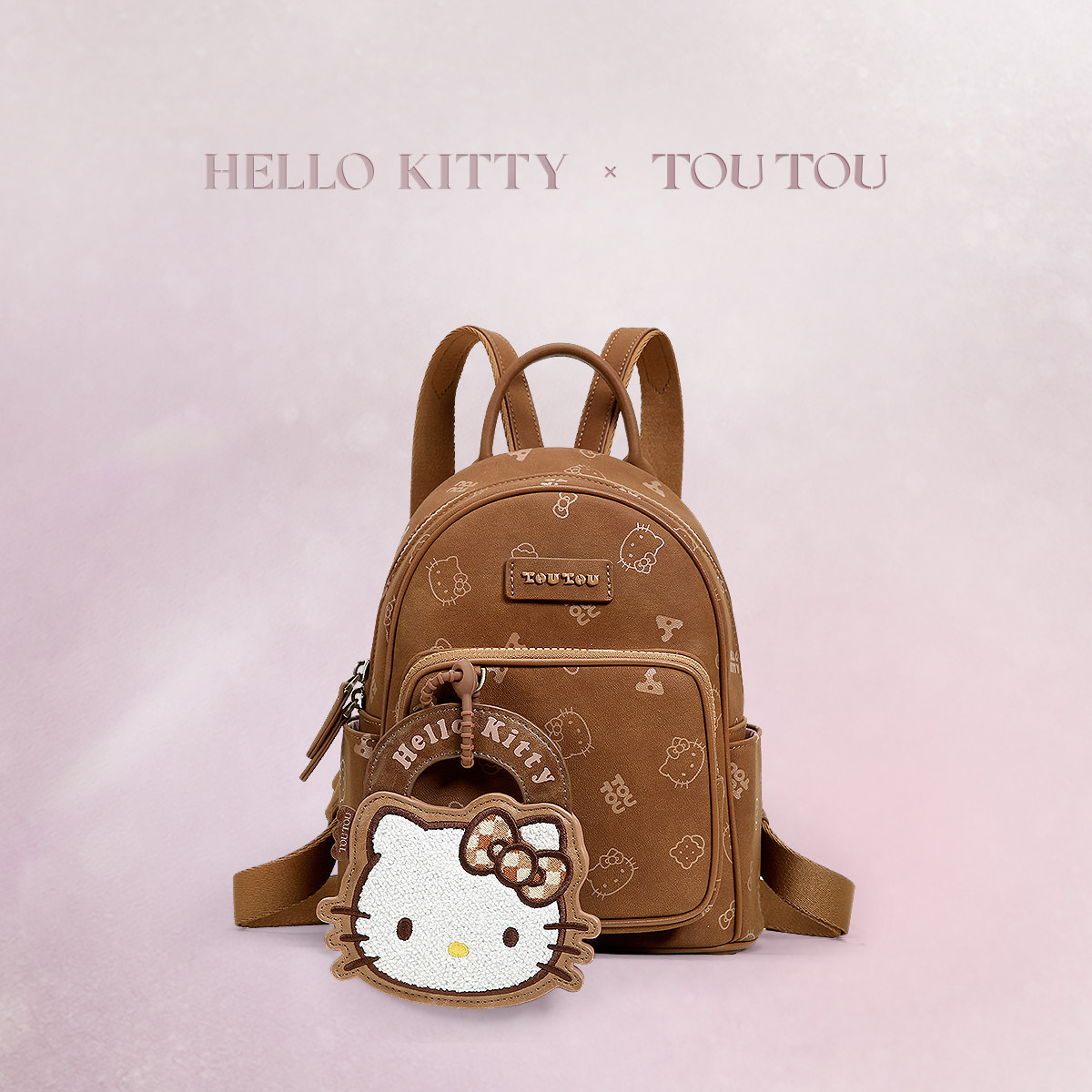 TOUTOUhellokitty三丽鸥凯蒂猫联名棕色双肩包背包初中生书包礼物图片
