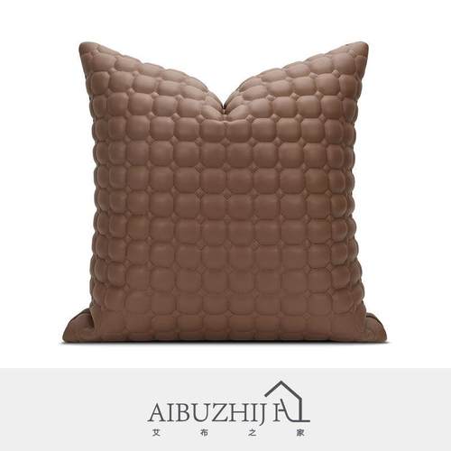 高端现代意式轻奢抱枕高级皮革裥棉菱形咖啡色沙发抱枕高级感靠垫