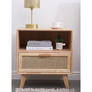 全实木床头柜原木色现代简约北欧床边柜超窄创意卧室小型储物柜子