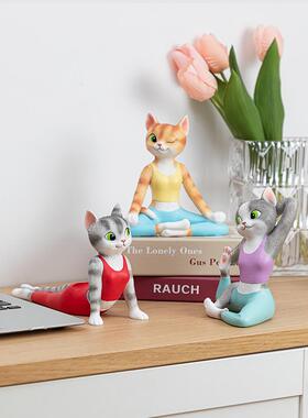 慧心巧聚瑜伽猫咪摆件高档轻奢卧室客厅酒柜装饰品办公室桌面摆设