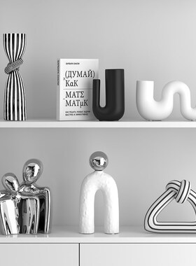 现代黑白艺术抽象酒柜摆件家居高档装饰品客厅电视柜小众软装摆设