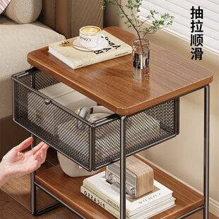 精选客厅沙发边几带抽屉简约小桌子分层收纳架卧室床头柜床边置物