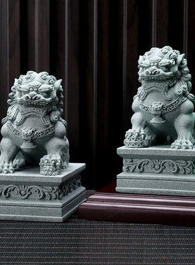 小石狮子一对青石看门镇宅门口迷你摆件桌面中式招财瑞兽麒麟茶宠